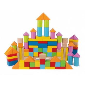 Hape Fa építőkockák szortírozó fedéllel, színes 101 darab