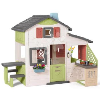 Házikó Jóbarátok konyhával és asztallal Friends House Life Smoby bővíthető elektronikus csengővel hátsó bejárattal 172 cm magas UV szűrő kép