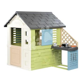 Házikó konyhával és 17 kiegészítővel Pretty Playhouse&Kitchen Life Smoby bővíthető 3 ablakkal 2 árnyékolóval és eltolható zsalugáterrel UV védelemmel 24 hó-tól kép
