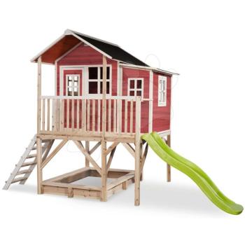 Házikó pilléreken cédrusból Loft 550 Red Exit Toys nagy vízhatlan tetővel homokozóval és 1,75 m csúszdával piros kép