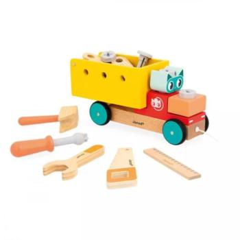 Janod BricoKids Fa építőjáték húzható autó szerszámokkal kép