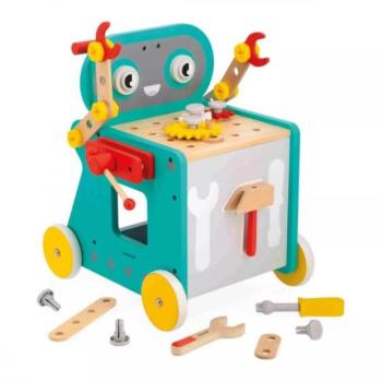 Janod BricoKids Fa járóka és szerszámos kocsi Robot 38 db kép