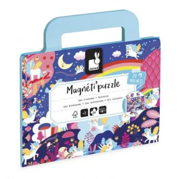 Janod Magnetipuzzle Egyszarvúak 24 db bőrönd formában kép
