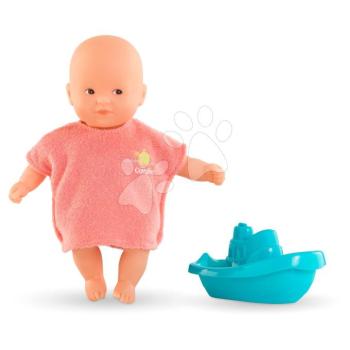 Játékbaba fürdőkádba Mini Bath Set Mon Premier Poupon Corolle barna szemekkel köntösben és csónakkal 20 cm 18 hó-tól kép