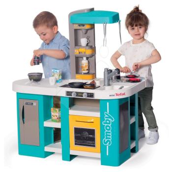 Játékkonyha elektronikus Tefal Studio 360° XL Bubble Smoby türkíz-sárga mágikus bugyogással tésztafélével és 34 kiegészítővel kép