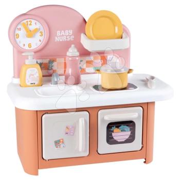 Játékkonyha játékbabának Baby Nurse Kitchen Smoby főzőlappal sütővel 6 kiegészítővel 18 hó-tól kép