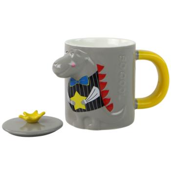 Kerámia bögre tetővel Szürke dinoszaurusz 400 ml