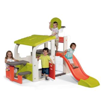 Kerti játékcenter Multisport Fun Centrum Smoby 150 cm csúszdával kosárlabda palánkkal foci kapuval és piknik asztallal 2 évtől