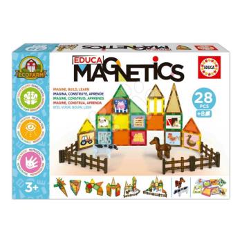 Mágneses építőjáték Ökobarát farm Magnetics Eco Farm Educa 28 színes darab 2 állatfigurával 3 évtől kép