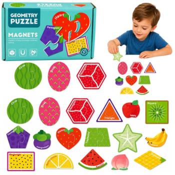 Mágneses puzzle geometriai formák és gyümölcsök 30 darabos kép