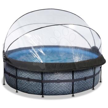Medence búrával és homokszűrős vízforgatóval Stone pool Exit Toys kerek acél medencekeret 427*122 cm szürke 6 évtől kép