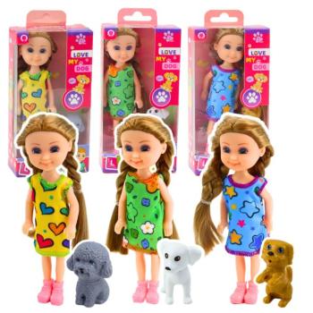 Mini baba szett ruhában kiskutyával 14,5 cm Mix