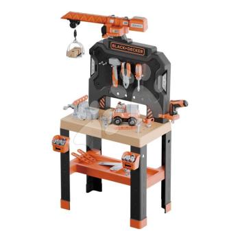 Munkapad mechanikus daruval Bricolo Builder Workbench Smoby összeszerelhető kisautóval és fúróval 92 kiegészítő 102 cm magas kép
