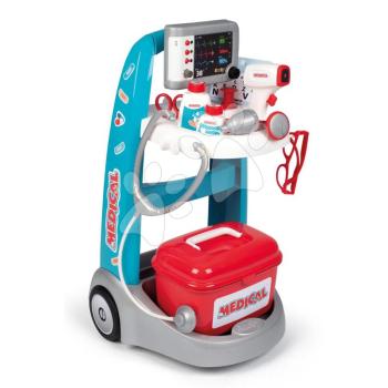 Orvosi kocsi elektronikus Medical Trolley Smoby hanggal és fénnyel és 16 kiegészítővel a kofferben kép