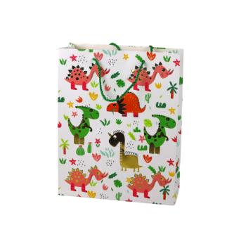 Papír ajándéktáska színes dinoszauruszok és pálmafák 32cm x 26cm x 10cm kép