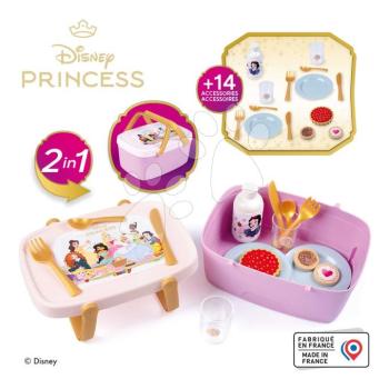 Piknik kosár és asztal 2in1 Hercegnők Disney Picnic Basket Smoby 14 kiegészítővel ebédkészlettel kép