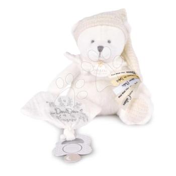 Plüss mackó cumitartó csipesszel Doudou 25 Years Dummy Holder White Doudou et Compagnie szülinapi kiadás fehér 20 cm 0 hó-tól kép