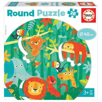 Puzzle legkisebbeknek kerek The Jungle Round Educa állatok a dzsungelben 28 darabos 48 cm átmérővel kép