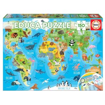 Puzzle Világtérkép állatokkal Educa 150 darab 7 éves kortól kép