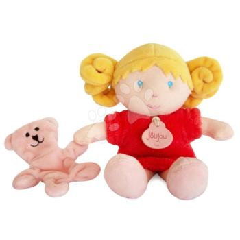Rongybaba csecsemőknek Mrs Corail My First Doll Jolijou 21 cm piros ruhában kutyussal puha textilből 0 hó-tól kép