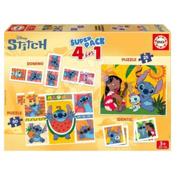 Superpack 4in1 Stitch Educa domino pexeso és puzzle 25 és 50 darabos kép