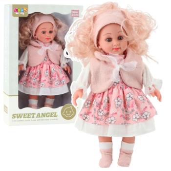 Sweet Angel baba rózsaszín virágmintás ruhában és fejpánttal 36 cm kép