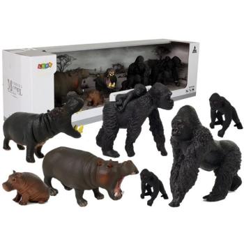 Szafari állatok 7 gorillából és vízilóból álló készlet kép