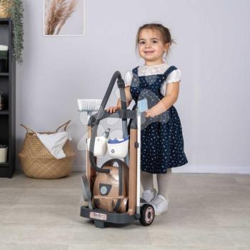 Takarítókocsi elektronikus porszívóval Rowenta Trolley Vacuum Cleaner Smoby valósághű hanggal seprűvel moppal és 9 kiegészítővel kép