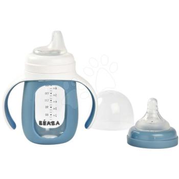 Tanuló ivó palack Bidon 2in1 Learning Bottle 210ml Blue Beaba kék szilikon borítással 4 hó-tól kép