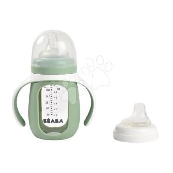 Tanuló ivó palack Bidon 2in1 Training Bottle Beaba Sage Green 210 ml szilikon borítással zöld 4 hó-tól kép