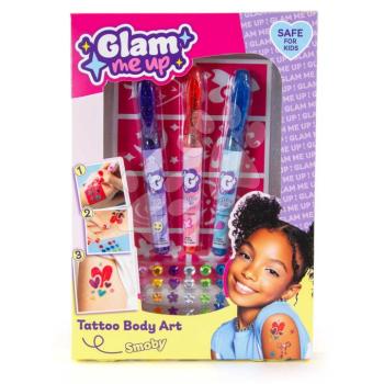 Tetoválókészlet díszkövekkel Glam Tattoo Body Art Smoby 8 sablonnal és filctollakkal bőrre 6 évtől kép