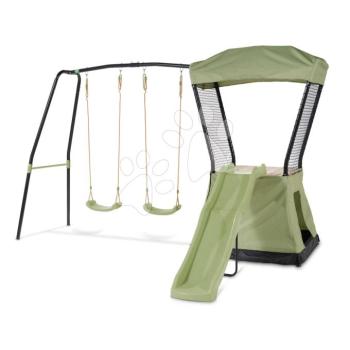 Többfunkciós játszótorony 2 hintával Ivy play tower double swing Exit Toys búvóhellyel homokozóval és csúszdával fémszerkezet kép