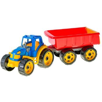 Traktor billenő pótkocsival 54 cm kék/piros kép
