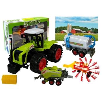 Traktor három pótkocsival betakarítás széna zöld kép