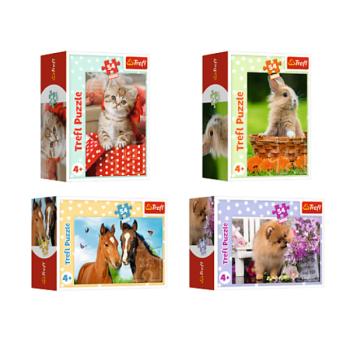 Trefl Mini puzzle 54 darab Ló, nyúl, kutya és macska kép