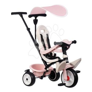 Tricikli és babakocsi egyben magas háttámasszal Baby Balade Tricycle Pink Smoby napellenzővel fékkel és halk EVA kerekekkel rózsaszín 10 hó-tól kép