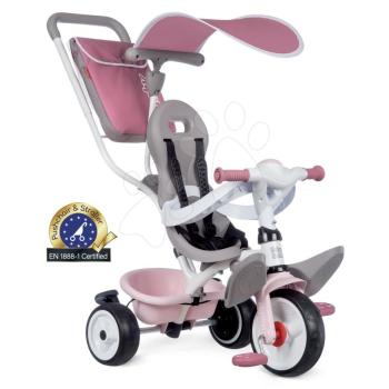 Tricikli és babakocsi egyben magasított háttámlával Baby Balade Plus Tricycle Pink Smoby fékkel és EVA kerekekkel kék 10 hó-tól kép
