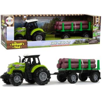 Zöld traktor pótkocsival, fabálákkal, farm hanggal kép