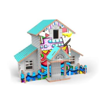 3D fa puzzle házikó színekkel kép
