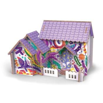 3D fa puzzle színes faház