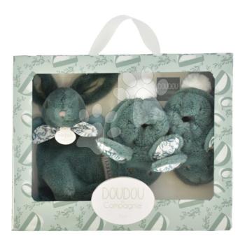 Ajándék szett kisbabáknak Slipper Gift Set Sage Green Lapin Doudou et Compagnie papucsok és nyuszi dédelgetésre zöld 15 cm ajándékcsomagolásban 0 hó-tól kép