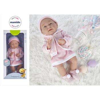 Baba rózsaszín ruhában sapkával 35 cm MT1102