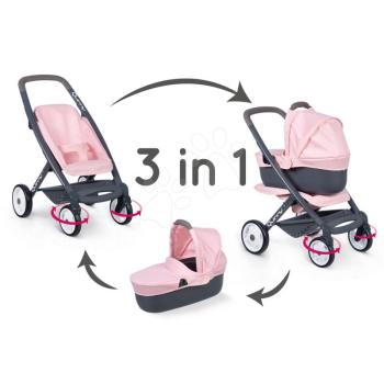 Babakocsi 3-kombináció Powder Pink 3in1 Maxi Cosi&Quinny Smoby mély sportos és mózeskosár 42 cm játékbabának kép