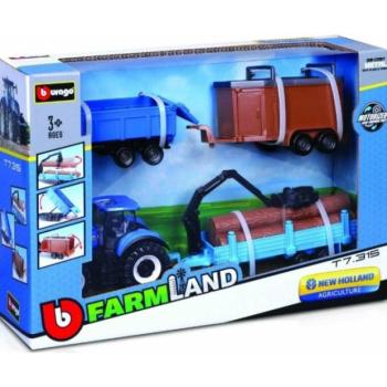Bburago 10cm Farm traktor Ajándék Készlet - New Holland T7.315 HD 3 pótkocsival kép