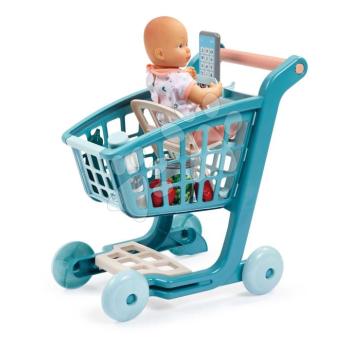 Bevásárlókocsi 30 cm babával Trolley Doll Vert Azur Écoiffier 8 kiegészítővel okostelefonnal 18 hó-tól kép