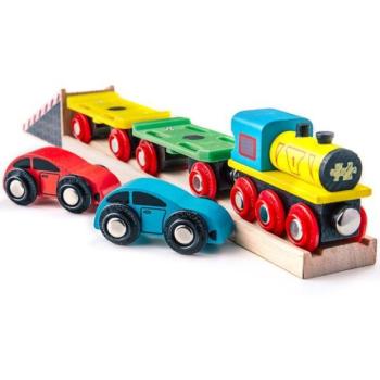 Bigjigs Rail Freight vonat autókkal és vágányokkal kép