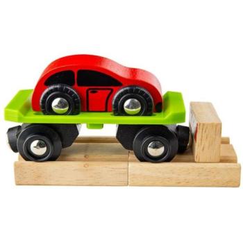 Bigjigs Rail Wagon autóval + 2 vágány kép