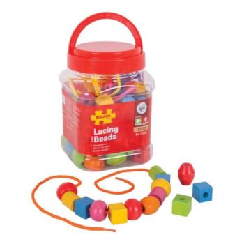 Bigjigs Toys Fa fűzős gyöngyök dobozban kép