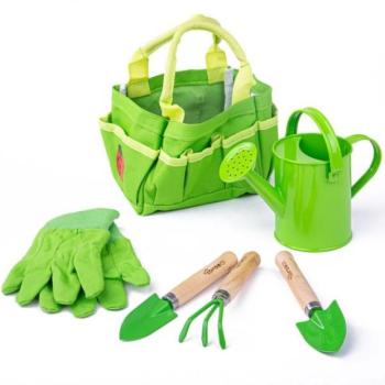 Bigjigs Toys Kerti szerszámkészlet vászon táska zöld színben kép