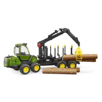 BRUDER 02133 John Deere 1210E traktor 4 karhoz és karhoz kép